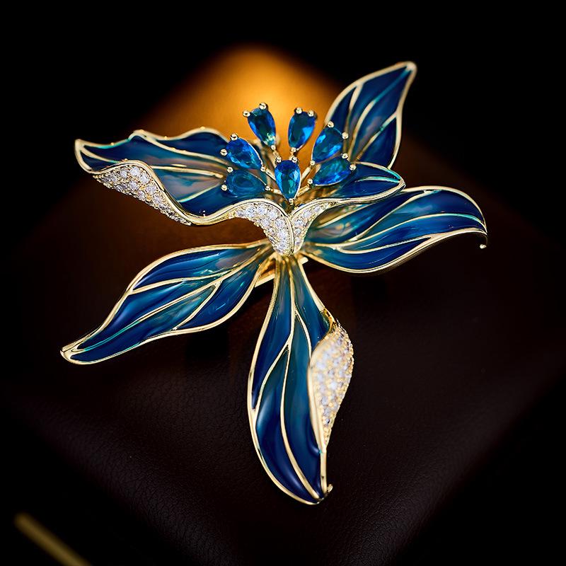 

Elegant Women s Iris Corsage Brooch - Niche Design for Suit Coats синий