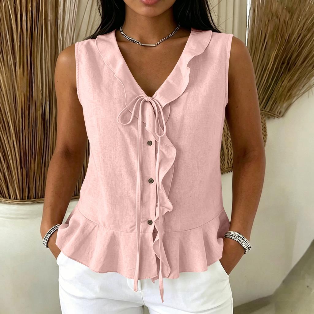 Ladies Camisole Tops UK Button Down Ruffle Hem Vest Tops Women UK Boho Tops for Women Summer Tops for Women UK