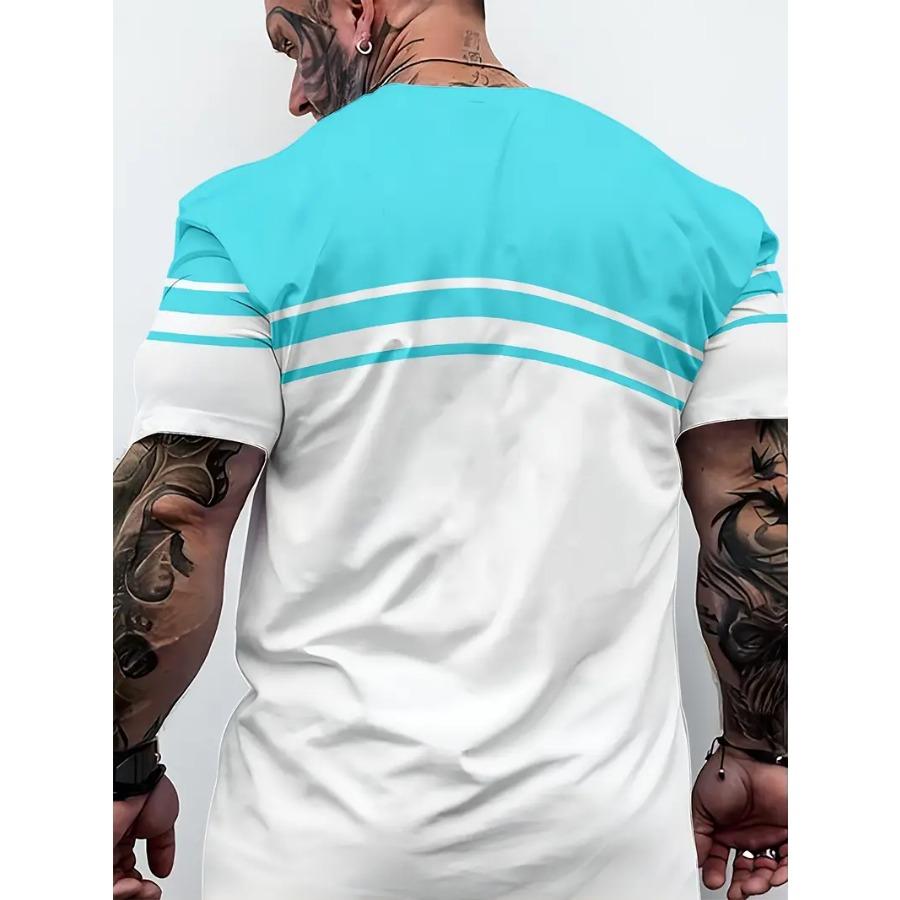 Men Novel Striped 3D Print T-shirts Beachwear Letters Stretch Polyester Sports Short Sleeve Tops