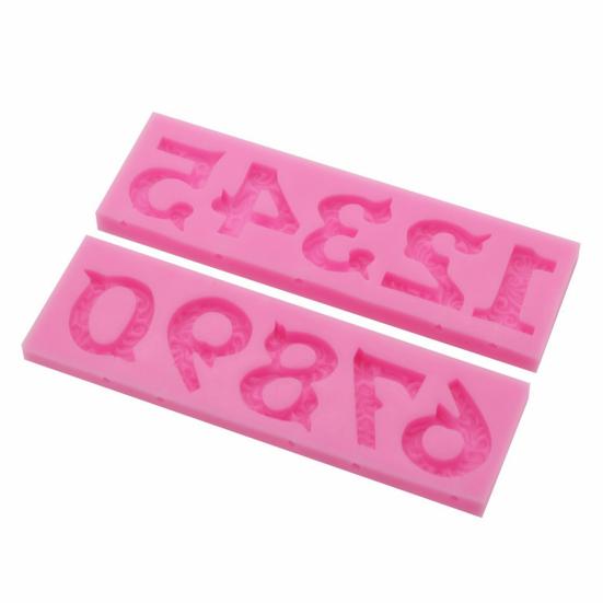 2Pcs Silicone Mold Set Non-stick Muffin Fondant Cake Chocolate Mold Heat-resistant 3D Number Shape 0-9 Numbers Embossing Baking Molds