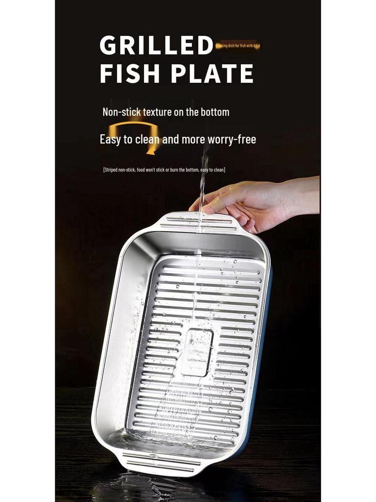 Stainless Steel Grilled Fish and Seafood Pan with Lid and Handle