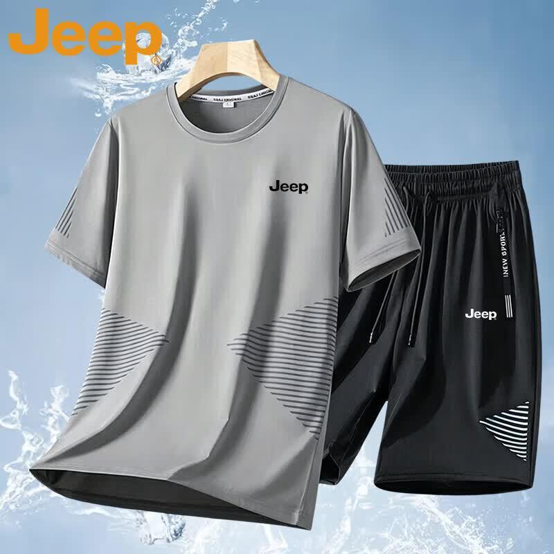

JEEP Men s Ice-Cool Breathable Short Sleeve T-Shirt & Shorts Sportswear Set L