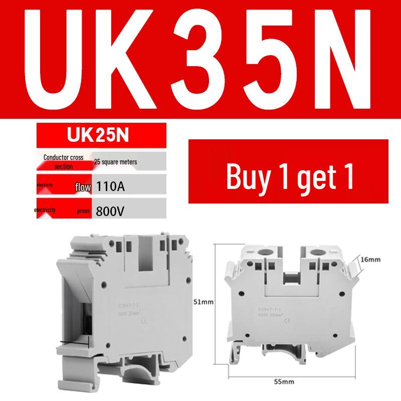 UK 2.5B/5/6/10N Rail Mount Terminal Block with Non-Stripping Screw Clip