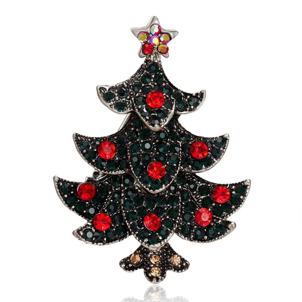Vintage Full Rhinestone Star Christmas Tree Enamel Brooches Pins Xmas Tree Badge Holiday Coat Bag Jewelry Gifts For Women Men