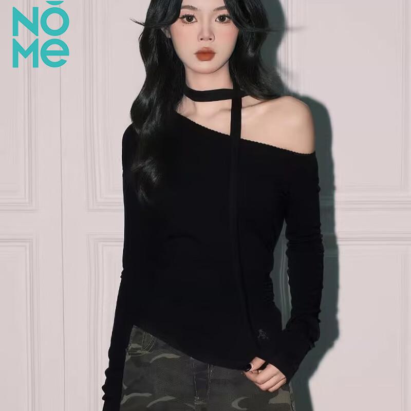 NOME Women s One-Shoulder Slim Fit Long Sleeve T-Shirt with Waist Pleats M