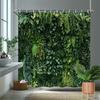 Green Wall Plant Shower Curtain Nature Art Bathroom Decor Vertical Garden Leaves Bath Curtains Modern Home Interior