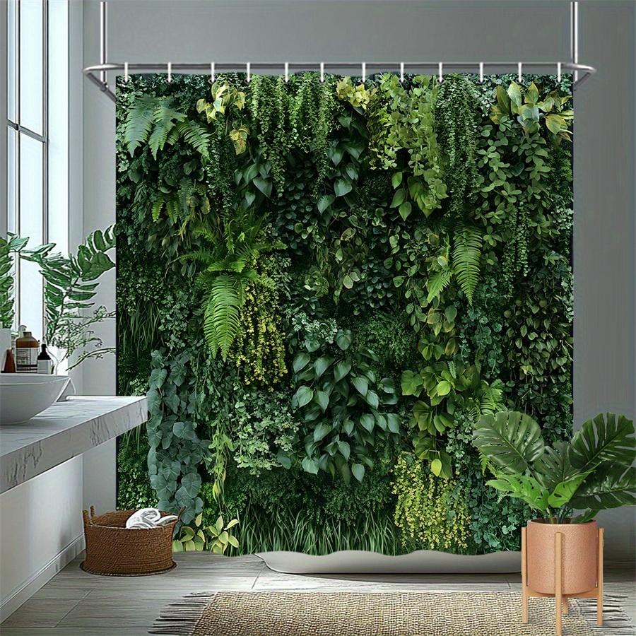 Green Wall Plant Shower Curtain Nature Art Bathroom Decor Vertical Garden Leaves Bath Curtains Modern Home Interior