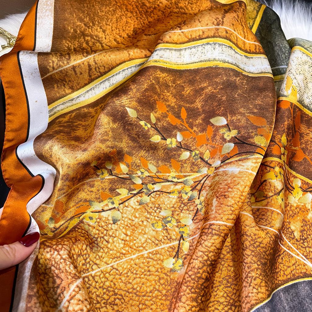 Luxury Fashion Print 70*70cm Silk Square Scarf Women Soft Satin Hairband Neckerchief Tie Female Headband Foulard Bag Ribbon