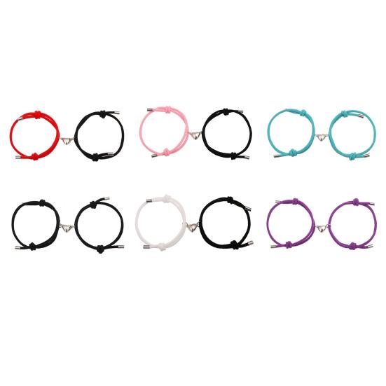 2Pcs/Set Matching Heart Pendant Bracelet Couple Magnetic Alloy Love Charm Bracelet Adjustable String Bracelet Jewelry Gift for Valentine's Day