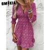 GMXIA Summer Floral Print Mini Dresses Women Vintage Sexy A-Line V-Neck Half Sleeve Party Dress Female Casual Elegant Beach Dress