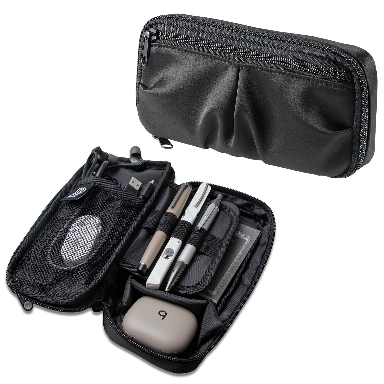 Plus Pen Case Pouch FABFAB Large Capacity Round Gusseted Drape Type Black FL-240CA 98-886