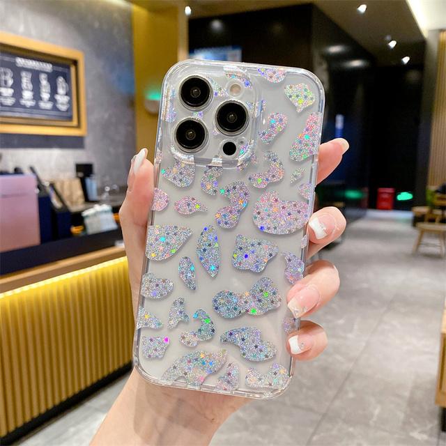 Luxusní galvanizovaný laserový pouzdro na telefon s leopardím potiskem a vzorem srdce pro iPhone 14 13 12 11 Pro Max 14plus Měkký IMD zadní kryt