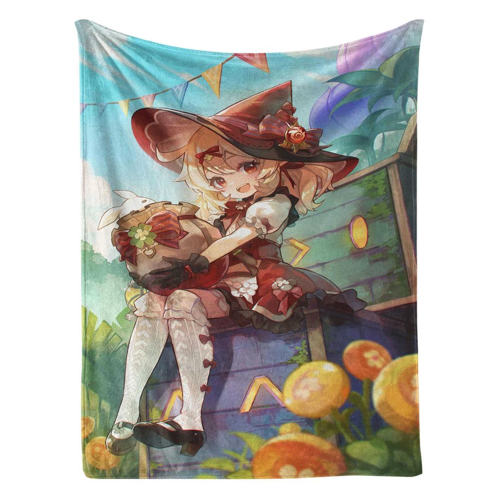 Genshin Impact Klee Cartoon Cute Blanket Cover Warm Soft Anime Flannel Knee Lanket Multifunctional Decoration Universal Blankets