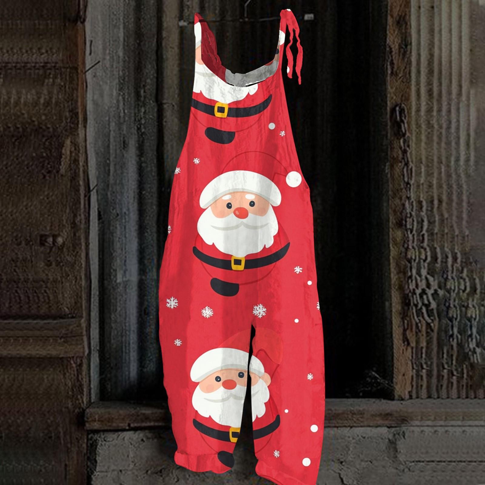 

Женский комбинезон с рождественским принтом, повседневный свободный винтажный комбинезон из хлопка и льна XXXL