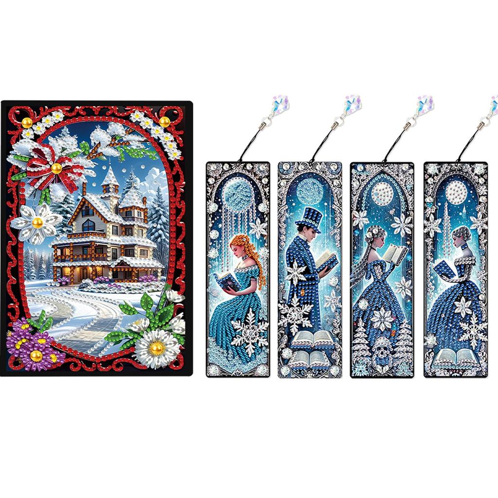 A5 Size Rhinestone Art Painting Notebook Kit with Crystal Pendant Bookmark Diamond Painting Notebook Set Holiday Birthday Gift