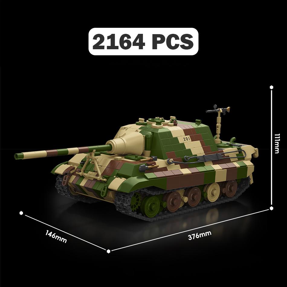 Military Jagdtiger Sd.Kfz. 186 Heavy Tank Destroyer Building Blocks German Hunting Tiger II Tank Armored Vehicle Bricks Toy Gift
