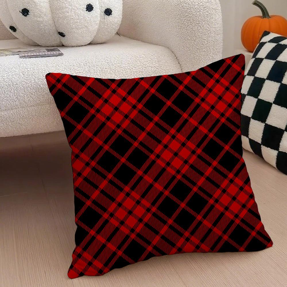 Klasyczny czerwony wzór w kratę Tartan Poszewka na poduszkę Pokrowiec na poduszkę do rzucania Ukryty guzik Trwały poliester Poduszka na krzesło
