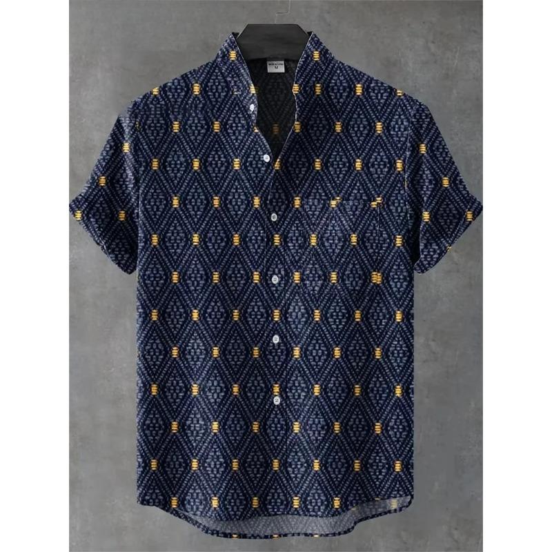 Vintage Men's Shirt 3D Printed Shirt Men's Casual Short Sleeved Top Fashionable Men's Lapel Button Shirt Men T-shirt Polyester