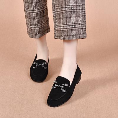 Damen Schuhe mit flacher Sohle Damen Einzelschuhe Frühling neu schwarz Schafleder Strass weiche Oberfläche bequem Damen