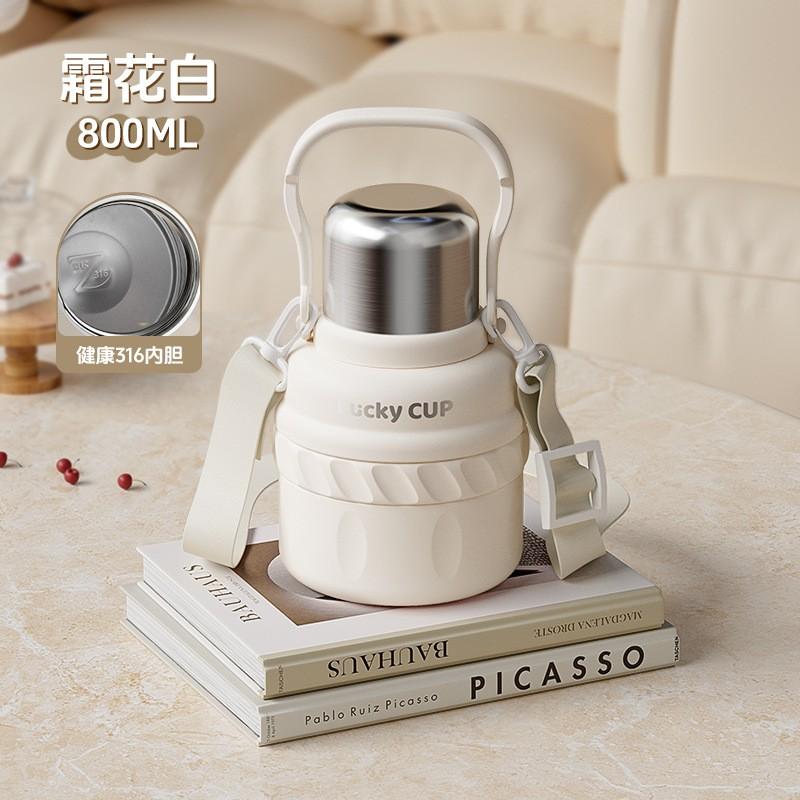 Large Capacity Vacuum Insulated Stainless Steel Water Bottle Women 800-1500ml Triple-Lid Design Portable Travel Cup