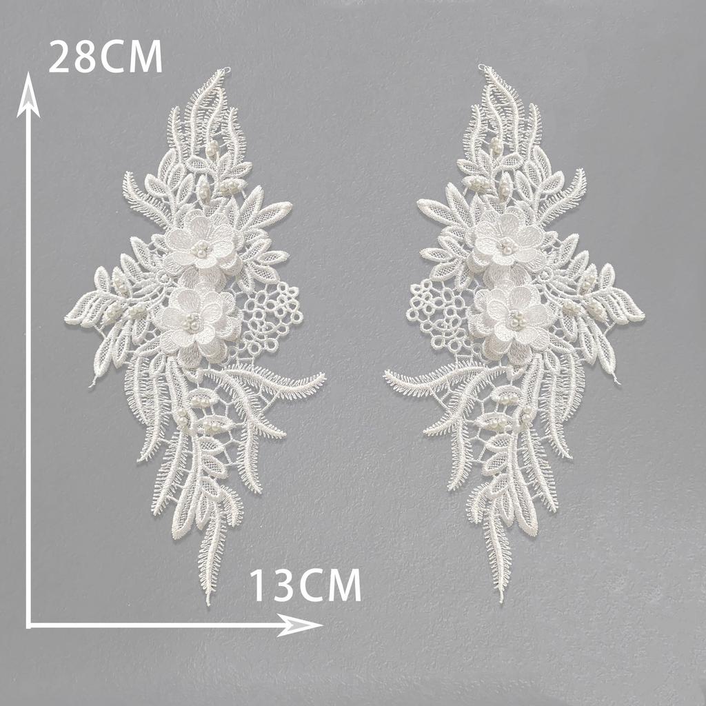 Black And White I Polyester Embroidery Hollow Pair Of Flower Beads Drilling Sewing Lace Diy Collar Decorative Clothing Accessories