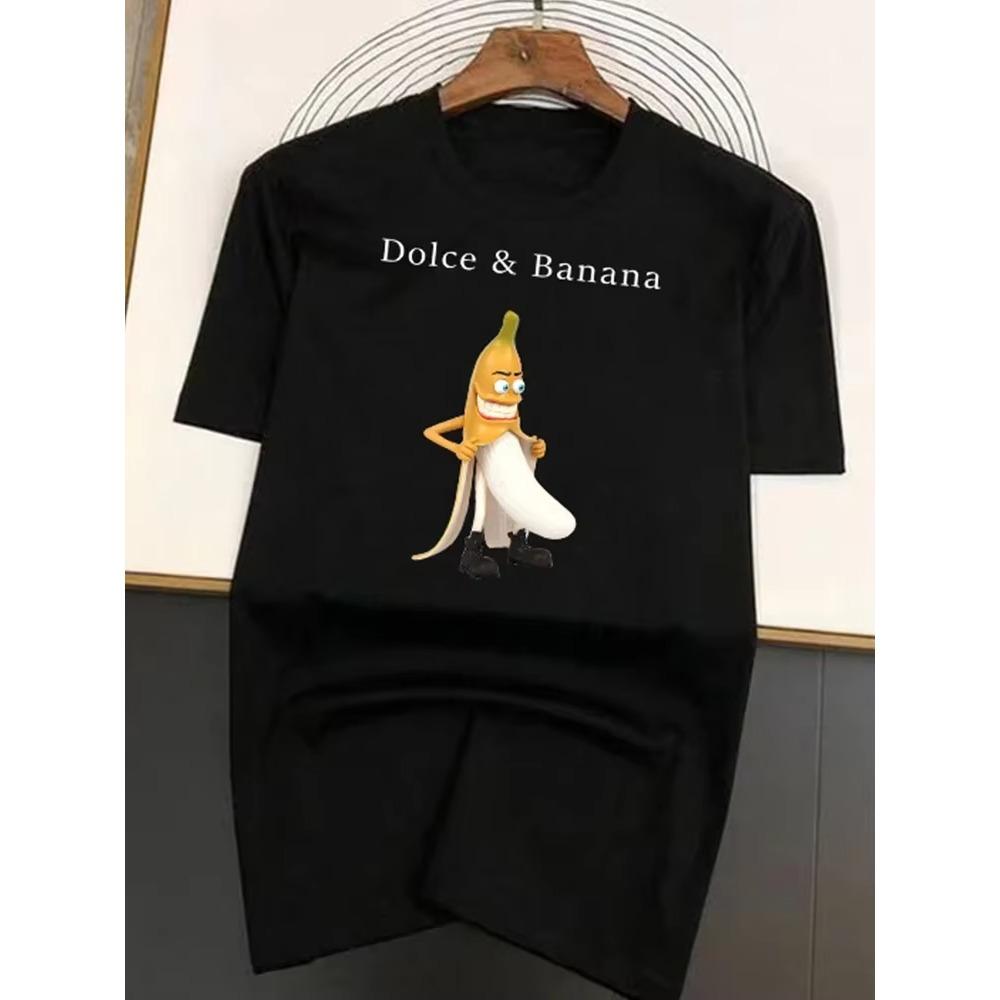 

Забавные летние высококачественные мужские футболки с принтом банана, дышащие топы с круглым вырезом, удобные модальные футболки с коротким рукавом для мужчин XXXXL чёрный