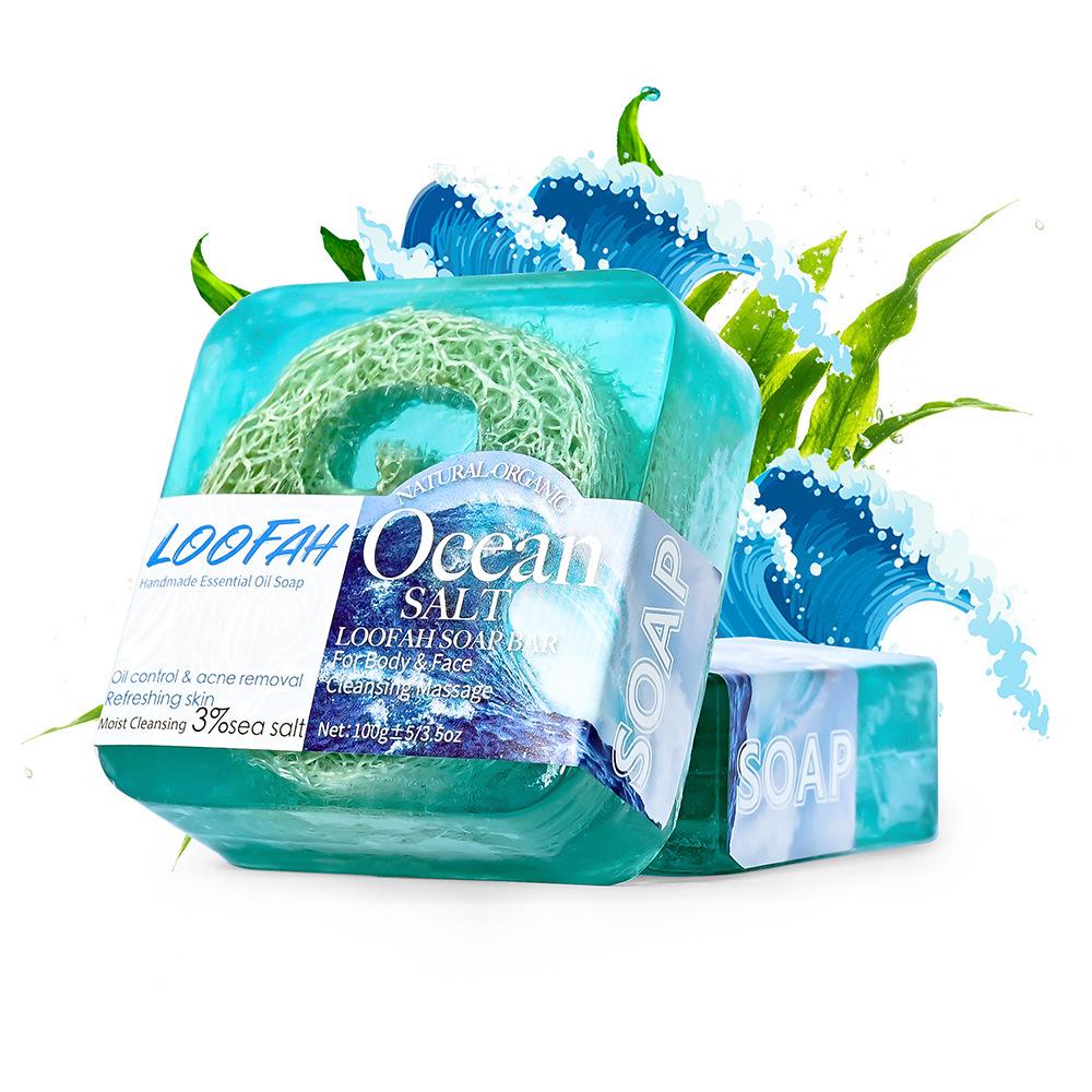 Available 100g Sea Loofah Handmade Soap: Essential Oil Soap for Facial Cleansing and Bathing.