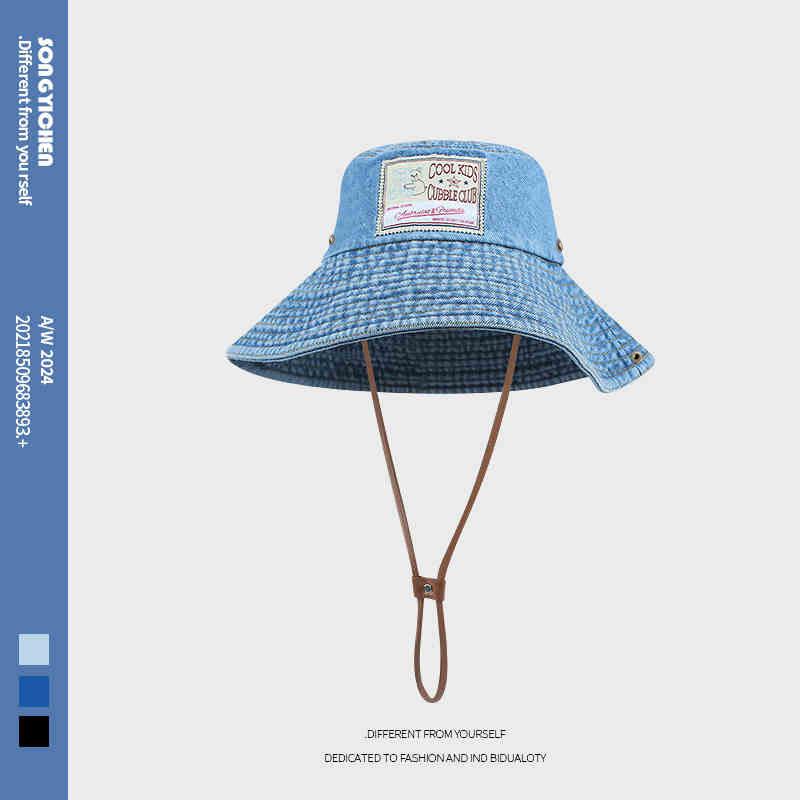 Hut Damen Sonnenschutz Sonnenhut Hoher Sinn Großer Kopfumfang Gewaschener Denim Bucket Hat