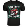 Life Fast Ride Faster Skull Biker Helmet T-Shirt - Vintage