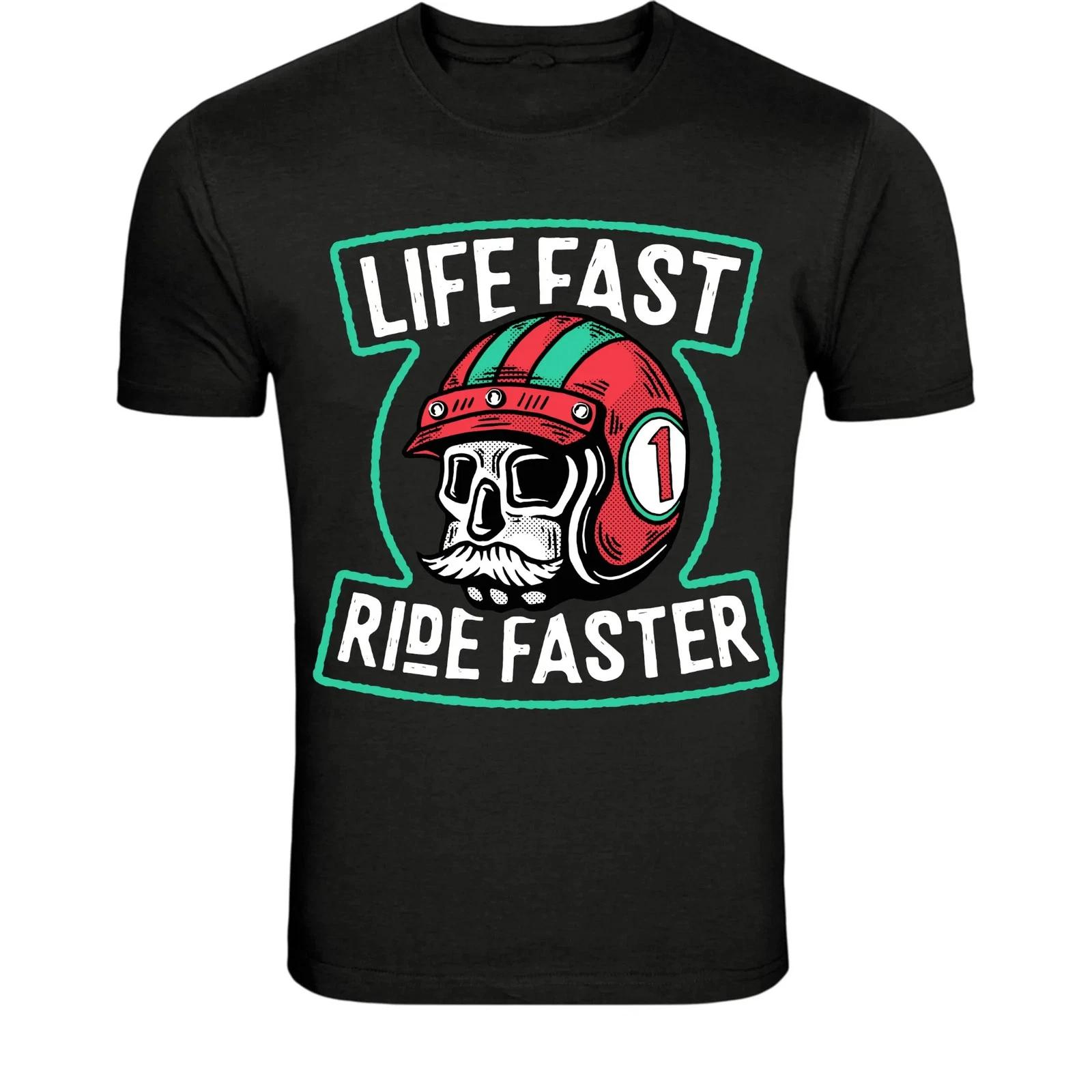 Life Fast Ride Faster Skull Biker Helmet T-Shirt - Vintage S