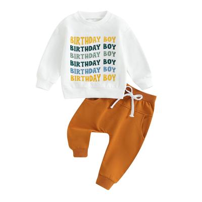 Toddler Boys Birthday Outfits 6M 12M 18M 24M 3Y Letter Print Long Sleeve Sweatshirts and Solid Color Long Pants 2Pcs Clothes Set