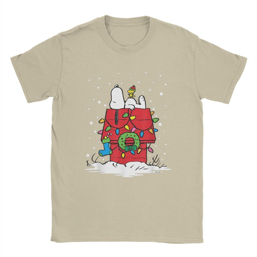 Peanuts Merry Chrismas Snoopy Woodstock TShirt Hipster Men Women Crew Neck Cotton T Shirt Short Sleeve Tees Gift Merchandise