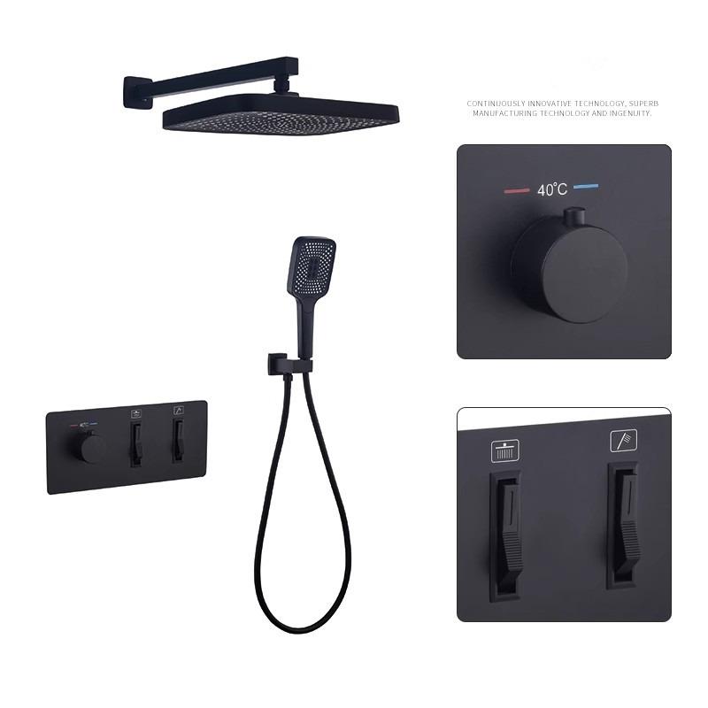 Brushed Gold Thermostatic Bathroom Shower Faucet In Wall Bath and Shower Faucet Set Gray Bathroom Mixer Bath and Rainfall Shower