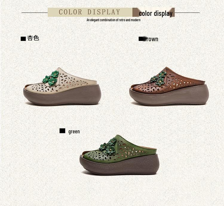 Shanghai Jiezhou 2024 Ethnische Keilabsatz Peep-Toe Atmungsaktive Damen-Slipper