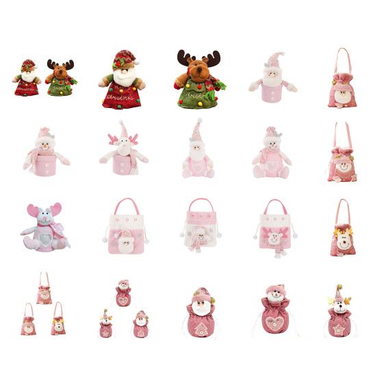 Yousheng 1/2/3Pcs Christmas Gift Bag Santa Claus Snowman Reindeer Design Festive Theme Xmas Candy Bag with 3D Embroidery Party Decoration