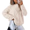 Women Oversized Cable Knit Crewneck Sweater, Loose Long Sleeve Chunky Knit Pullover,Korean Style Solid Color Warm Jumper Tops for Casual Daily Outfits