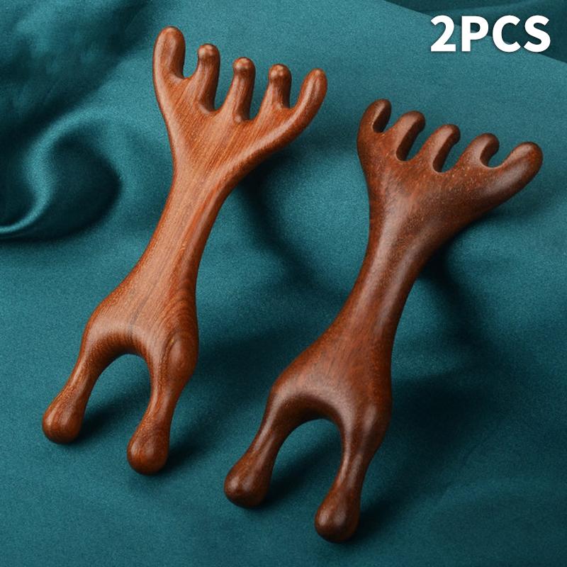 Double Headed Body Meridian Massage Comb Sandalwood Deer Antlers Wide Tooth Acupuncture Help Blood Circulation Anti-Static Tool