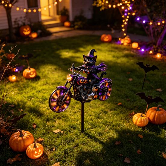 Spooky Lawn Decor for Home Halloween Motorcycle Metal Garden Stake Decor, Iron Yard Art Balcony Stakes, Waterproof Ornament Patio Decoration