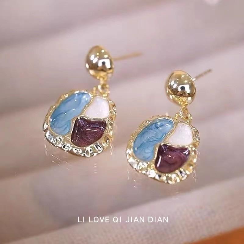 Geometric Green Retro Korean Square Earrings for Women