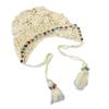 Ethnic Style Crochet Beaded Pullover Hat Children Summer And Autumn Fringed Strap Knitted Hat Retro Literary Hollow Head Hat