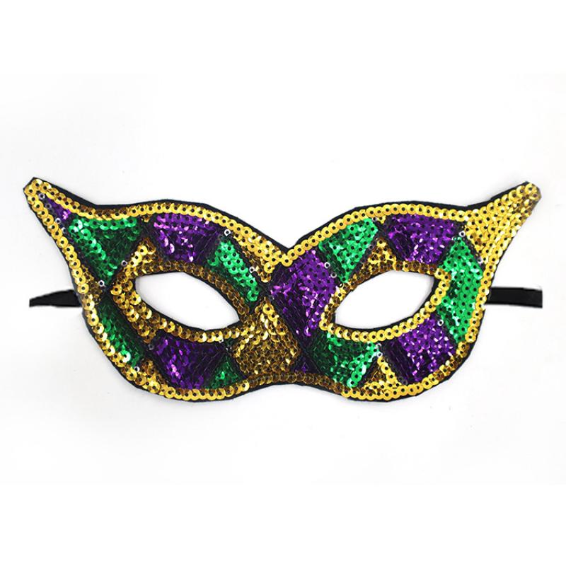 

1pc Purple Green Yellow Sequin Mardi Gras Masque Masquerade Venetian Carnival Half Face Mask Halloween Cosplay Accessories