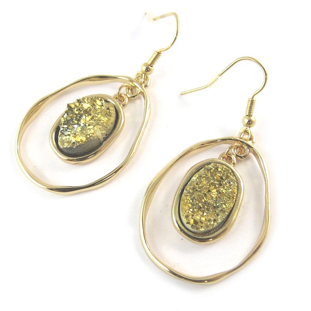 Les Trésors De Lily [P0128] - Golden 'Mineralia' Designer Earrings