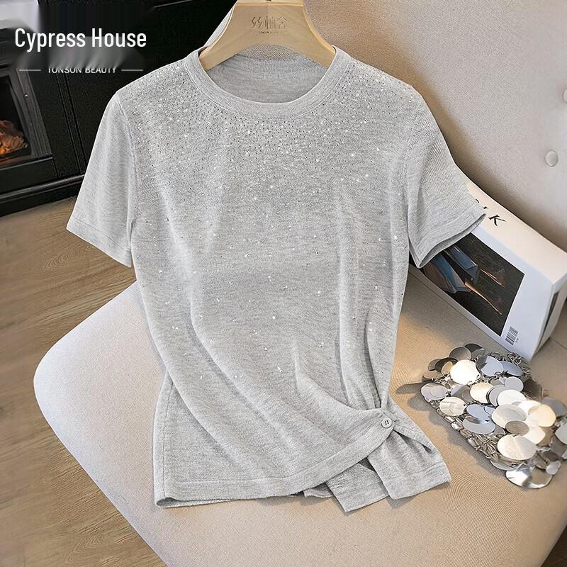 Women s Rhinestone Embellished Short Sleeve Knit Top One Size