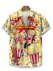 Men'S Hawaiian Shirt, Featuring a Short-Sleeve Design with a Yellow Cartoon Popcorn Print. This Fun Button-Up Shirt Is Lightweight And Breathable,