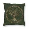 Lebensbaum Yggdrasil Grün Gold Quadratisch Kissenbezug Polyester Leinen Samt Kreativ Reißverschluss Dekoration Kissenhülle Sofakissenbezug
