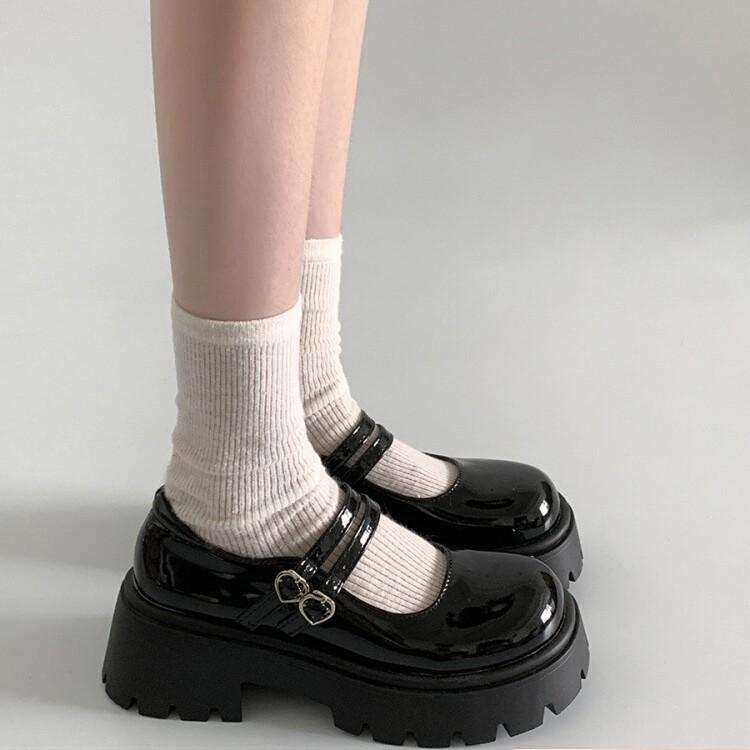 White round head thick heel platform small leather shoes women's 2025 new summer skirt versatile light mouth Mary Jane single shoes
