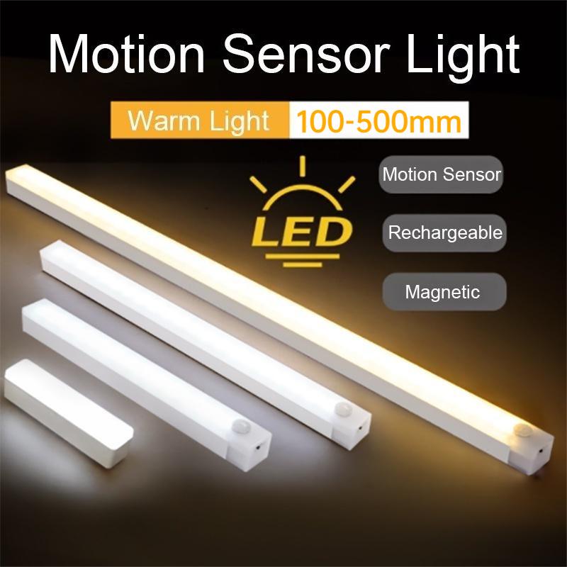 10/20/30/50CM LED Night Light Motion Sensor USB Rechargeable Ultrathin Wireless Wardrobe Kitchen Cabinet Night Light Warm Light