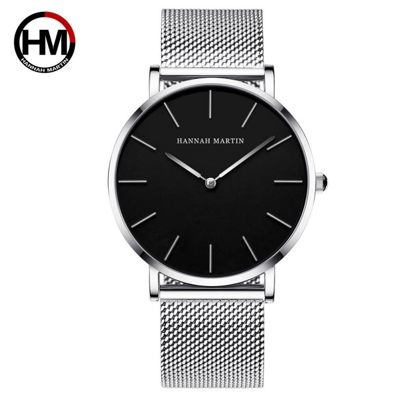 Japanese Movement 40mm Stainless Steel Braided Mesh Strap Men's Waterproof Simple Quartz Thin Durable Watch