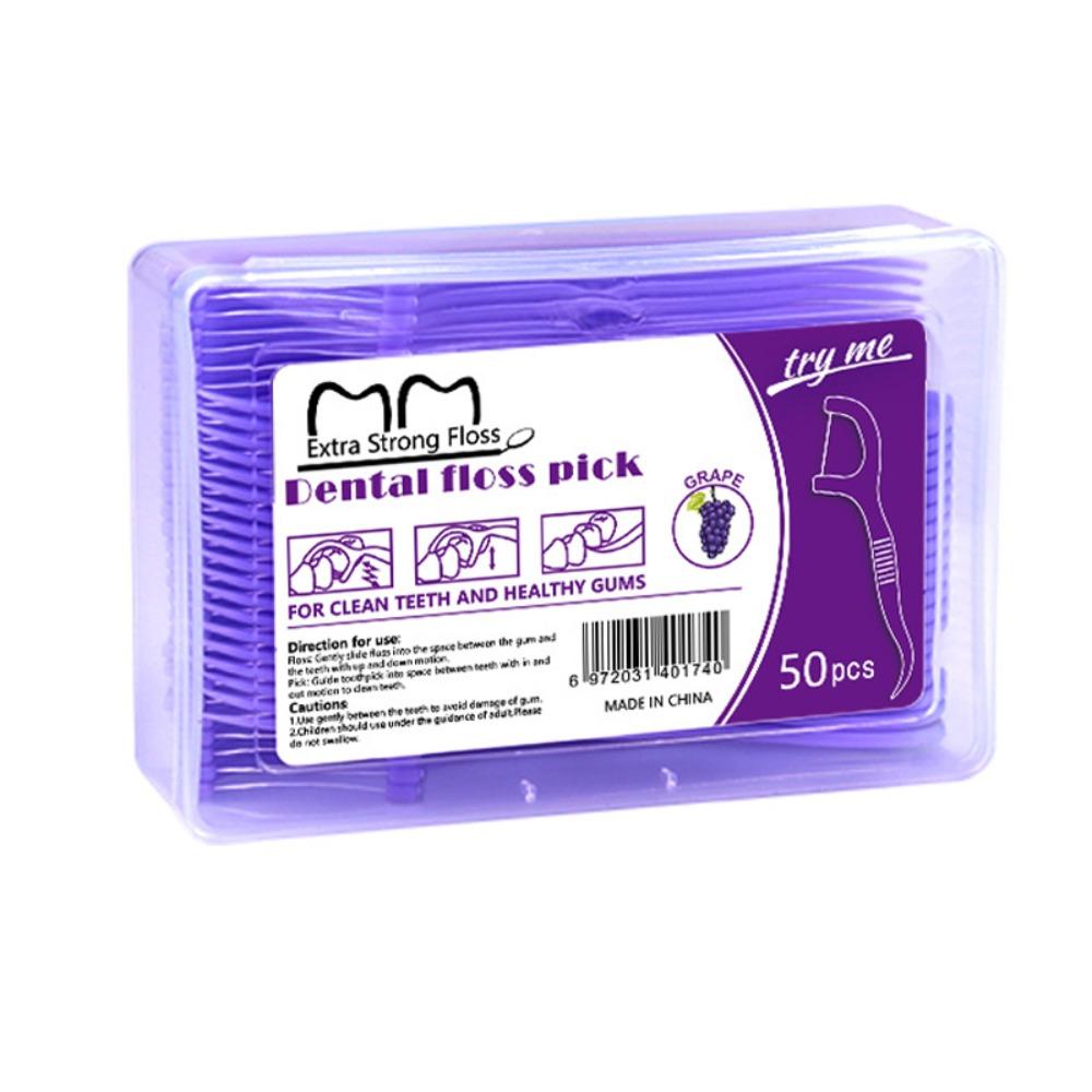 Portable Dental Floss Stick 50 Sticks/Box Teeth Cleaning Tool Fruit Flavored Floss  Oral Care