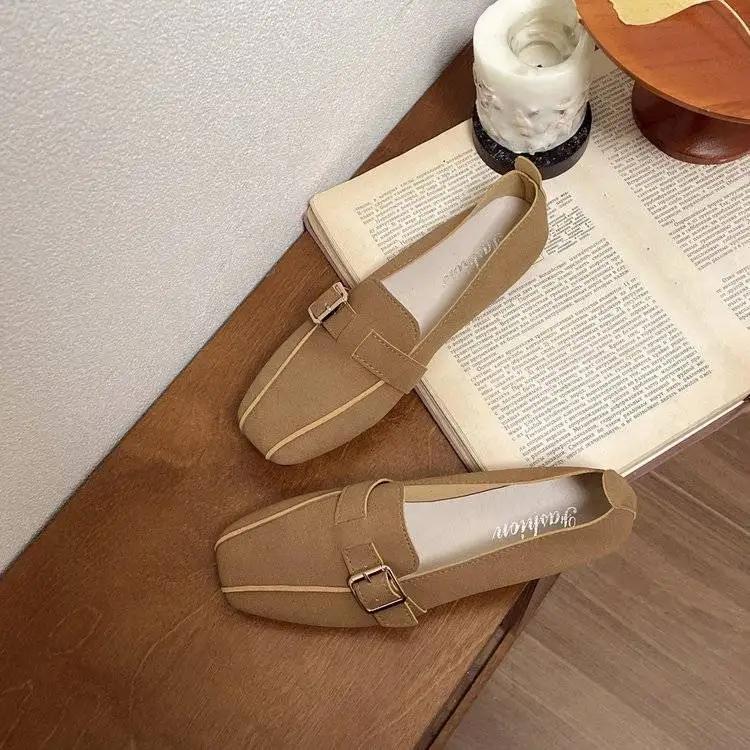 Moccasins Shoes for Women with Straps Square Toe Woman Flats Lastest Beau Today Cheap Liquidation Shoe Casual Vacation Spring 39